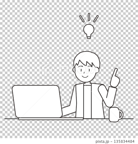 ひらめいた男性の線画イラスト アイデア発想のビジネス人物素材 ひらめいた男性の線画イラスト アイデア発想のビジネス人物素材 135834484