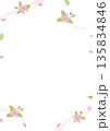水彩風の桜と葉の和風フレーム 四隅の装飾と新緑の背景素材_縦 135834846