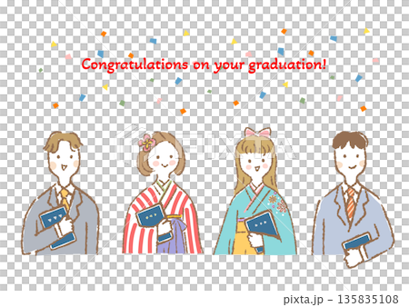 四位身著正裝、手持畢業證書的學生的上半身插圖 135835108