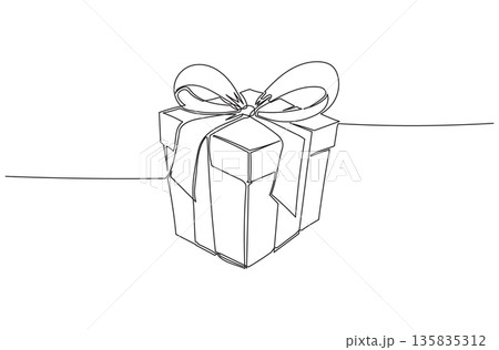 Continuous One Line Drawing of a Gift Box eps10 Continuous One Line Drawing of a Gift Box eps10 135835312