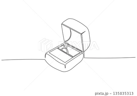 Continuous One Line Drawing of a Ring Box eps10 135835313