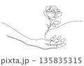 Continuous One Line Drawing of a Hand and Rose eps10 135835315