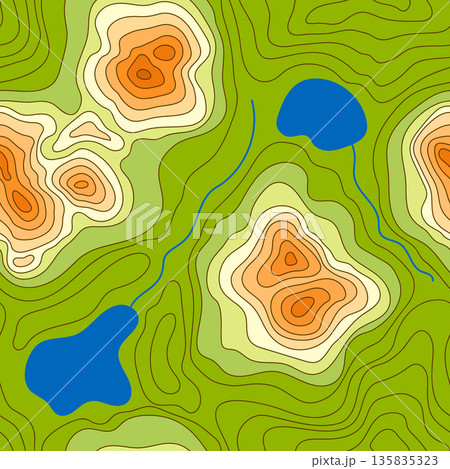 Seamless pattern topographic contour map. Landscape geodesy topography map. Background with contour landscape. 135835323