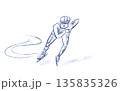 Speed skating. Athlete on skates. Sports, health, and the Winter Olympics. Bright, colorful illustration with textures for design. Ink outline.  135835326