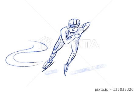 Speed skating. Athlete on skates. Sports, health, and the Winter Olympics. Bright, colorful illustration with textures for design. Ink outline. Speed skating. Athlete on skates. Sports, health, and the Winter Olympics. Bright, colorful illustration with textures for design. Ink outline. 135835326
