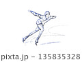 Speed skating. Athlete on skates. Sports, health, and the Winter Olympics. Bright, colorful illustration with textures for design. Ink outline.  135835328
