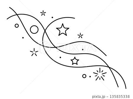 Curls and waves with stars. Magic outline illustration. Line art style. Curls and waves with stars. Magic outline illustration. Line art style. 135835338