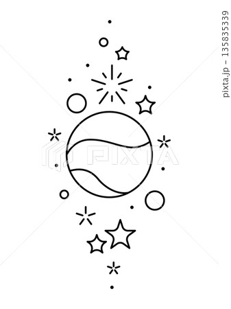 Magic celestial body and stars. Line art style. Magic celestial body and stars. Line art style. 135835339
