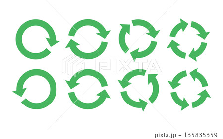 イラスト素材：サイクル図　サイクル矢印　set of recycling icons. 135835359