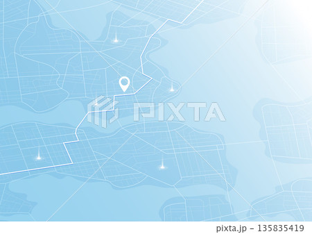 Gps tracking map. Abstract isometric location tracks dashboard. Track navigation pins on street maps, navigate mapping, locate position pin. Futuristic travel map or location navigator vector 135835419