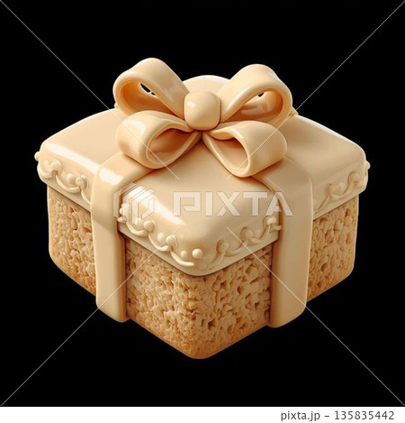 リアルなプレゼント型アイシングクッキー イラスト｜ギフト・お菓子素材 アイボリー 135835442