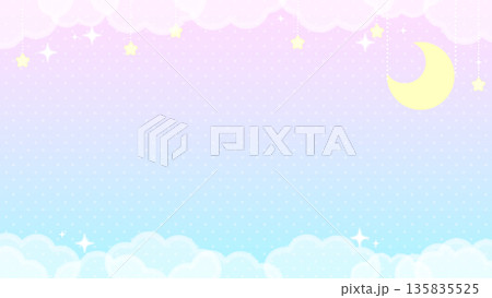 ゆめかわいいパステル背景　星と月と雲のキラキラ空間 135835525