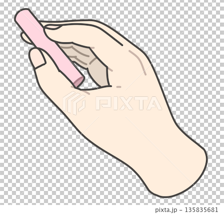 ピンクのチョークを持つ右手のイラスト ピンクのチョークを持つ右手のイラスト 135835681