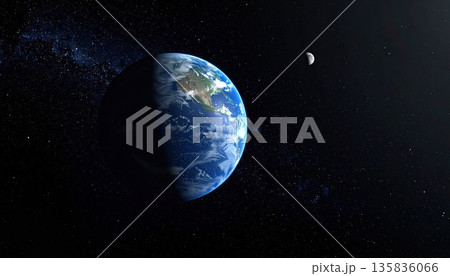 《AI画像》宇宙から見た地球と月 《AI画像》宇宙から見た地球と月 135836066
