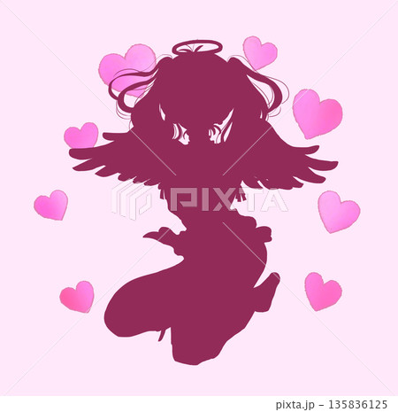 天使イメージの女性　全身　恋　シルエット 135836125