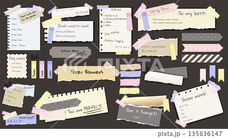 Paper notes stickers. Set of different vector note papers. Blank of multicolor stickers. Sticky sheets of various colors and size vector illustration Paper notes stickers. Set of different vector note papers. Blank of multicolor stickers. Sticky sheets of various colors and size vector illustration 135836147