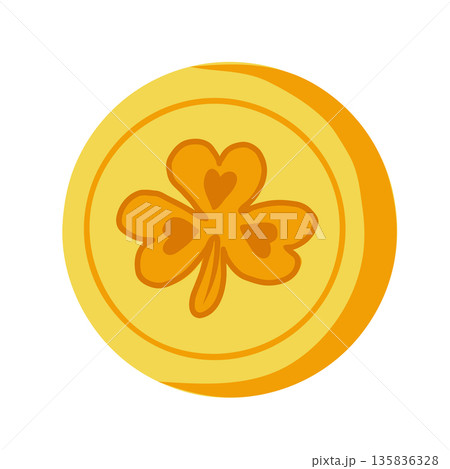 Golden coin wth four leaves clover. vector illustration. St.Patrick's Day icon. 135836328