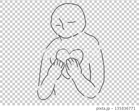 Line drawing illustration of a person making a heart with their hands Line drawing illustration of a person making a heart with their hands 135836771