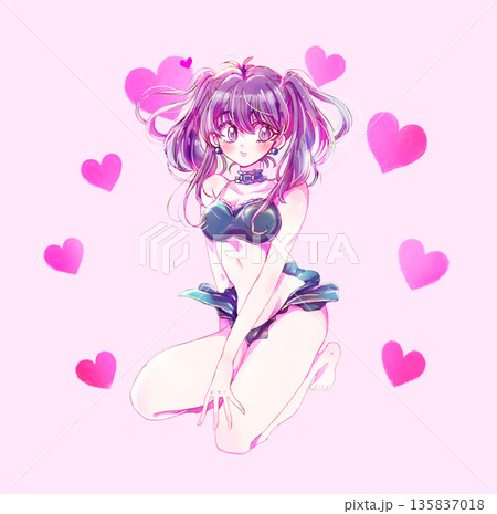 水着の女性　ツインテール　紫髪　恋 135837018