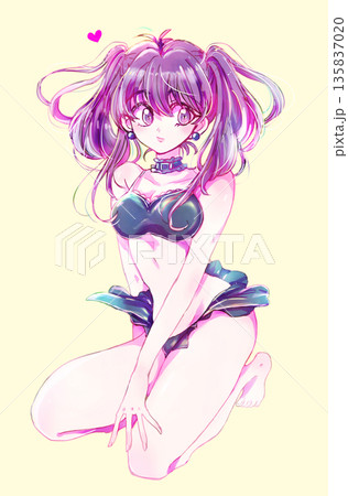 水着の女性　ツインテール　紫髪 135837020