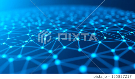 IoTネットワークとブロックチェーンの概念　青く広がる点と線の繋がりイメージ 135837217