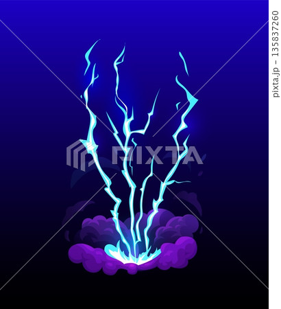 Lightning effect. Thunderbolt strikes ground. Thunderstorm glow. Electricity impact. Game magic attack in dark. Blue electric power energy. Danger light burst. Cartoon thunderbolt dazzle vector flash Lightning effect. Thunderbolt strikes ground. Thunderstorm glow. Electricity impact. Game magic attack in dark. Blue electric power energy. Danger light burst. Cartoon thunderbolt dazzle vector flash 135837260