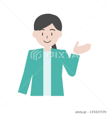 こちらを案内する女性のイラスト　正面で説明する人物素材 135837370