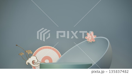 Pink and light blue concept podium for products decoration suitable .3D rendering 135837482