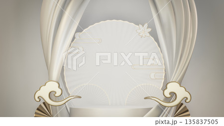 Year of the Horse ,China White Podium, minimal red geometric design.3D rendering Year of the Horse ,China White Podium, minimal red geometric design.3D rendering 135837505