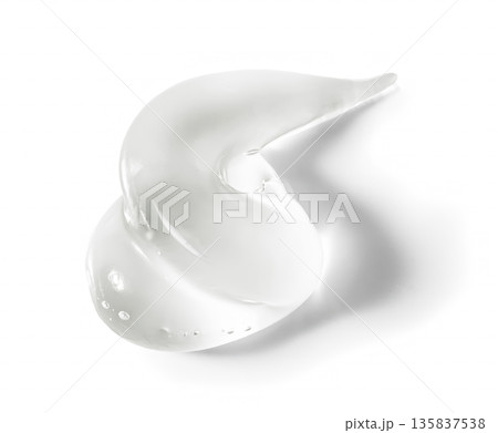 Clear facial gel swatch on white background. Skincare transparent moisturizer product sample Clear facial gel swatch on white background. Skincare transparent moisturizer product sample 135837538