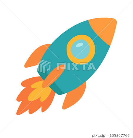 Colorful cartoon rocket launching into space, perfect for startup technology themes, innovation concepts, and children science education graphics Colorful cartoon rocket launching into space, perfect for startup technology themes, innovation concepts, and children science education graphics 135837763