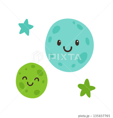 Cute planets and stars illustration for nursery decor, showing friendly celestial characters for baby room, astronomy learning, and bedtime design Cute planets and stars illustration for nursery decor, showing friendly celestial characters for baby room, astronomy learning, and bedtime design 135837765
