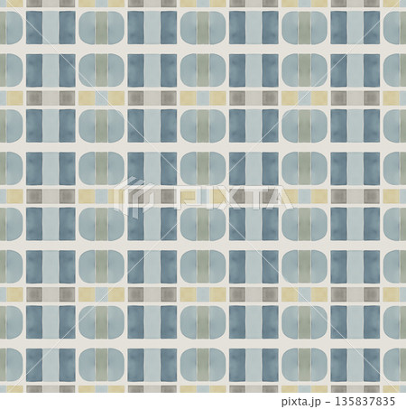 Abstract watercolor geometrical background, retro style seamless pattern in beige and blue tones Abstract watercolor geometrical background, retro style seamless pattern in beige and blue tones 135837835