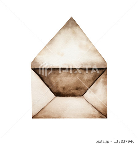 Vintage open paper envelope. Watercolor blank, hand drawn retro style illustration isolated on background, transparent png. Botanical and wedding clip art. For greeting card, wallpaper, wrapping paper Vintage open paper envelope. Watercolor blank, hand drawn retro style illustration isolated on background, transparent png. Botanical and wedding clip art. For greeting card, wallpaper, wrapping paper 135837946
