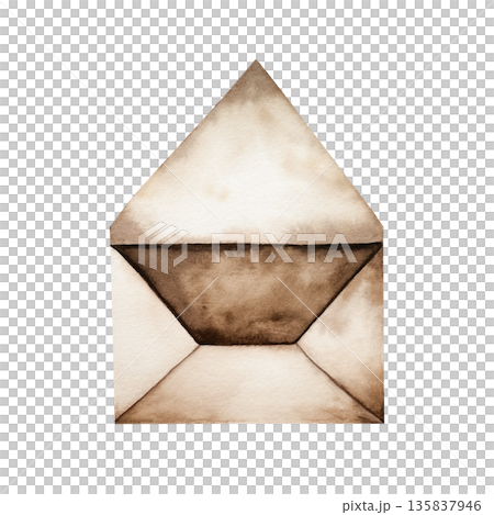 Vintage open paper envelope. Watercolor blank, hand drawn retro style illustration isolated on background, transparent png. Botanical and wedding clip art. For greeting card, wallpaper, wrapping paper 135837946