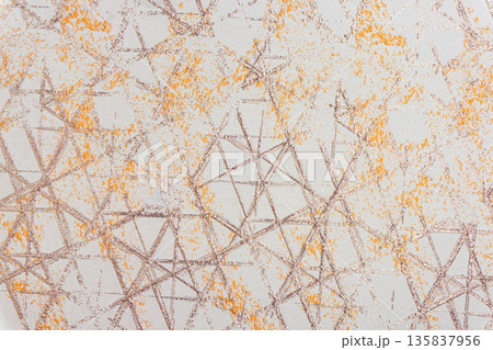 White fabric with copper geometric lines and rose gold splatters 135837956