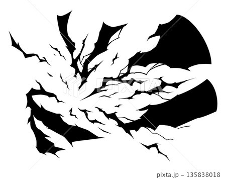 雷が左下から放射状に広がるシルエットのイラスト素材 135838018