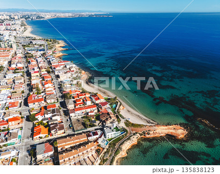 Aerial view of Torre de la Horadada coastal town Aerial view of Torre de la Horadada coastal town 135838123