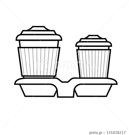 Coffee cup line and flat style. Disposable coffee cup. Coffee paper cup container for hot and cold drink juice tea cocoa. Vector 135838217