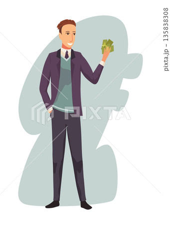 Rich man flat cartoon comic element, millionaire man money vector illustration 135838308