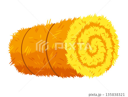 Roll of hay. Round hay bales. Dried haystack isolated on white background. Farming haymow bale hayloft vector illustration, haystack, hayrick 135838321