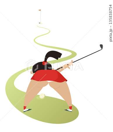 On the golf course. Cartoon sexy young women trying to do a good short On the golf course. Cartoon sexy young women trying to do a good short 135838754