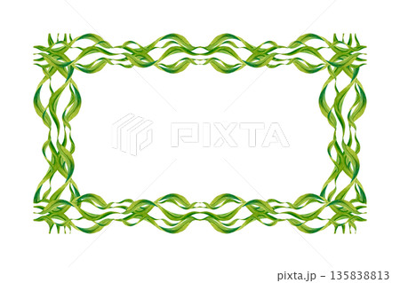 Elegant watercolor floral frame of swirl green vines, leaves on white background. Botanical illustration template. Hand painted border for wedding invitation, eco, stationery, spring decor, scrapbook 135838813