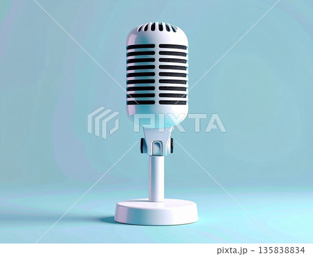 Minimalist environment. Studio microphone for podcasting on a white background. 135838834