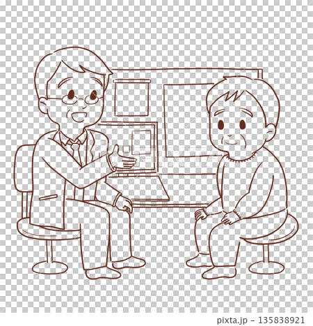 Senior man receiving medical treatment (line drawing) Senior man receiving medical treatment (line drawing) 135838921