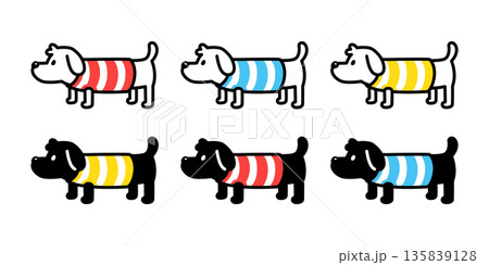 dog vector Poodle dachshund striped tee shirt cartoon character icon puppy pet doodle symbol illustration isolated design 135839128