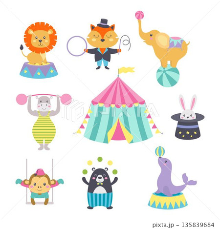 cartoon circus set, flat style 135839684