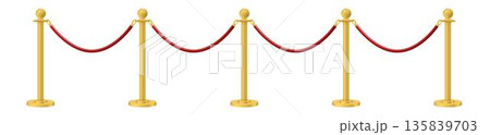 Retractable belt rack. Portable tape barrier. Red carpet with red ropes on golden stanchions. Exclusive event, movie premiere, gala, ceremony, awards concept. Vector Retractable belt rack. Portable tape barrier. Red carpet with red ropes on golden stanchions. Exclusive event, movie premiere, gala, ceremony, awards concept. Vector 135839703