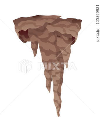 Stalactite. Icicle shaped hanging mineral formations in cave. Nature brown limestone, material stone icon. Natural growth geology formations 135839921