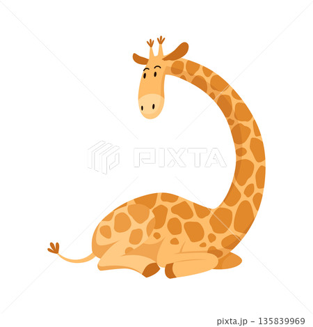 Funny giraffe. Giraffe in a cartoon style, is isolated on white background. Trendy design little kids giraffe 135839969